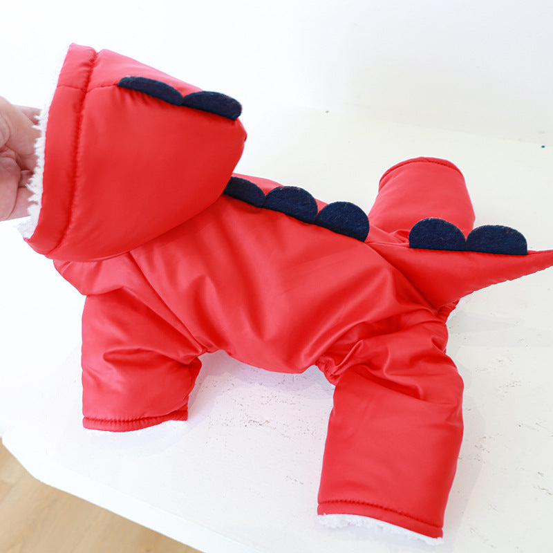 Spot cross-border explosion dog clothes small dog winter velvet thickened warm dinosaur four-legged cotton-padded clothes wholesale