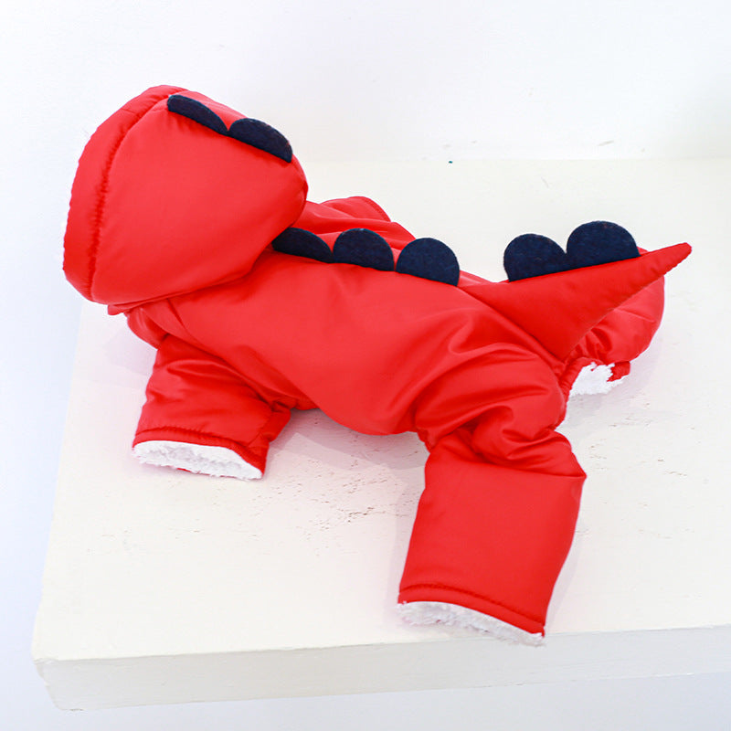 Spot cross-border explosion dog clothes small dog winter velvet thickened warm dinosaur four-legged cotton-padded clothes wholesale