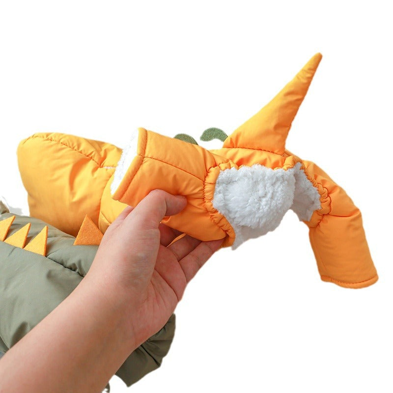 Spot cross-border explosion dog clothes small dog winter velvet thickened warm dinosaur four-legged cotton-padded clothes wholesale